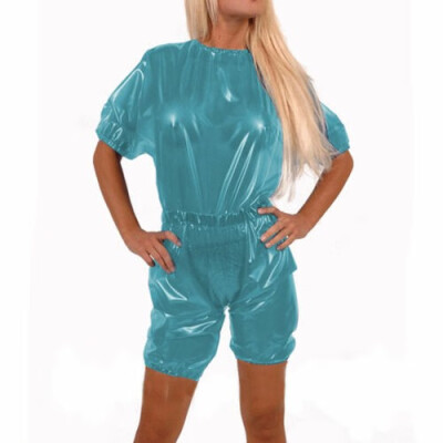 

Women Latex 100 Rubber Ruffle Short Bodysuit Light Blue 04mm XXS- XXL