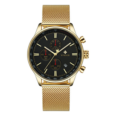 

WWOOR Men Watch Quartz Stainless Steel Strap Sport Clock Wristwatch Life Waterproof Calendar Fashion Casual Male Watches