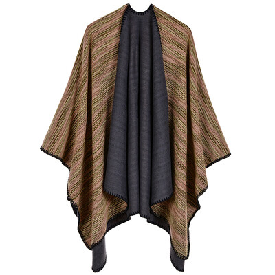 

Women Poncho Scarf Cardigan Colorful Ombre Striped Warm Cape Shawl Long Scarves Pashmina Outwear
