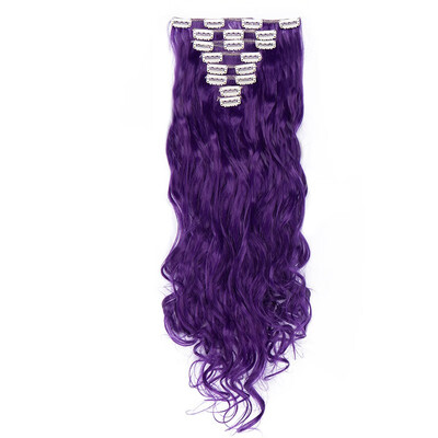 

24" Curly 8 Pcs Full Head Clip in Hair Extensions Synthetic 8 Piece 18 Clips Hairpiece Long Wave Trendy Design for Women