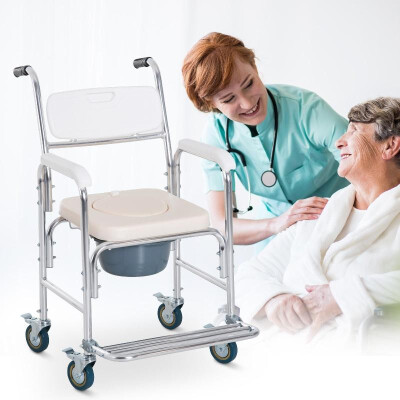 

Personal Mobility Assist Waterproof Commode Shower Transport Medical Rolling Chair - Cream White