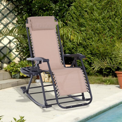 

Folding Zero Gravity Rocking Lounge Chair with Cup Holder - Beige