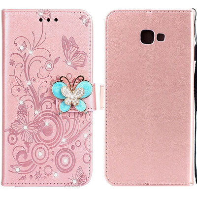 

MOONCASE Samsung Galaxy J4 Butterfly Rhinestone Embossed Leather Case - Rose Gold