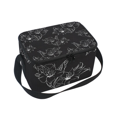 

ALAZA Insulated Lunch Box Monochrome Alstroemeria Floral Lunch Bag for Men Women Portable Tote Bag Cooler Bag