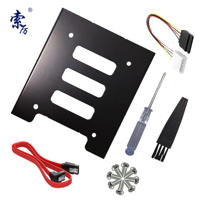 

Suoli Solid State Drive Bracket 25 to 35 SSD Installer Kit with Hard Drive BaySATA CablePower Cord ScrewdriverScrewKeyboard Brush SL-T03