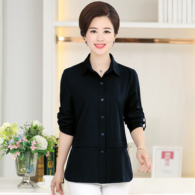 

Yu Zhaolin 2019 new middle-aged womens large size shirt mother dress spring&autumn chiffon long-sleeved shirt YWMM191354 black XL