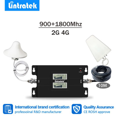 

Lintratek new dual cellular repeater gsm900 lte1800 cellular signal booster 2g 4g lte cellphone DCS GSM signal repeater full kit