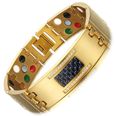 

WelMag 2018 Fashion Exquisite Crystal Magnetic Titanium Bracelets Bangles for Men Germanium Tourmaline Male Health Wristband