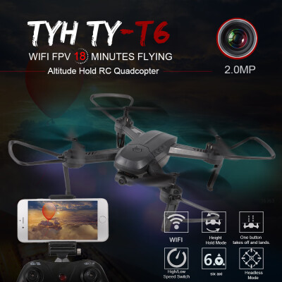 

TYH TY-T6 Wifi FPV 20MP Wide Angle Camera 24G 6-Axis Gyro 3D Flip Headless Mode Long Time Flying Altitude Hold RC Quadcopter