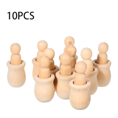 

10Pcs People Nesting Set Wooden Peg Dolls Unfinished Crafts DIY Paint Stain Kids Party Favor Wedding Home Decor