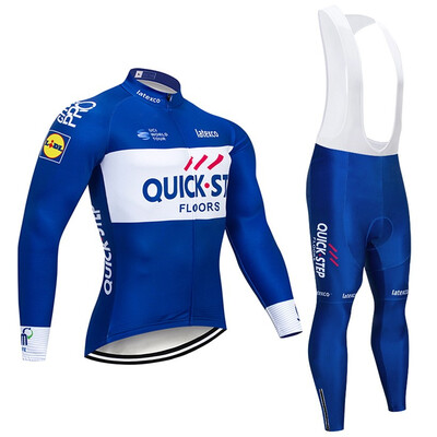

Quick step 2018 pro team mens winter thermal fleece cycling jersey bib pants kit ropa ciclismo invierno bicycle bike clothing set