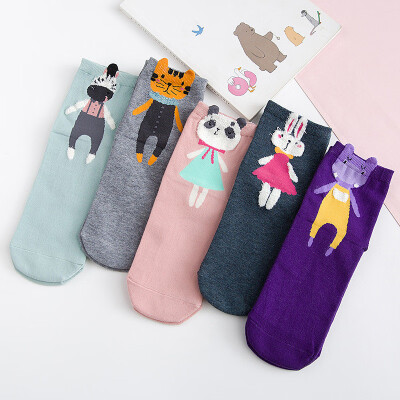 

Ladies cartoon socks cotton Japanese cute animal pattern in stockings 5 pairs