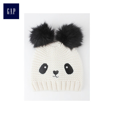 

GAP flagship store girl panda pattern pom-pom hat childrens wool hat 304727 midnight black panda pattern S M