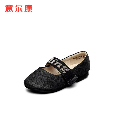 

Yierkang childrens shoes girls shoes Korean version of the sweet 2019 spring new big childrens single shoes flat girls small shoes ECZ9123652 black 29