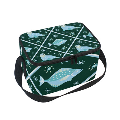 

ALAZA Lunch Box Insulated Lunch Bag Large Cooler Halibut And Seal Seamless Pattern Tote Bag