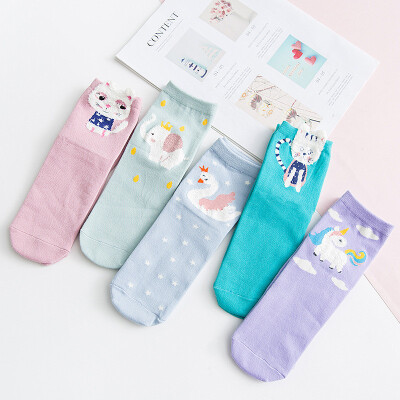 

Ladies cartoon socks cotton Japanese cute animal pattern in stockings 5 pairs