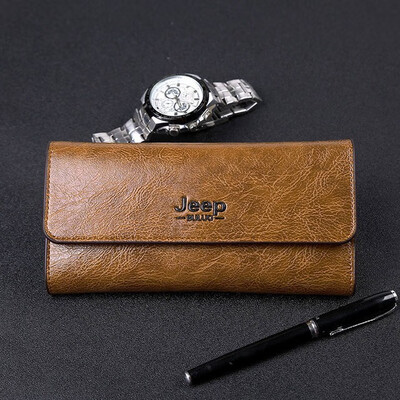 

JEEP BULUO Famous Brand Man Wallet Leather Bifold Trifold Purse Mens Wallets blocking Card Holder Clutch RFID Male Coin Wallets