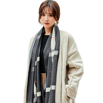 

MAXVIVI scarf female autumn&winter new European&American long ladies scarf British lattice collar air conditioning dual-use warm shawl MWJ843207 dark gray