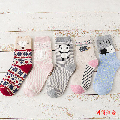 

Ladies cartoon socks cotton Japanese cute animal pattern in stockings 5 pairs