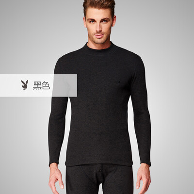 

Playboy PLAYBOY autumn&winter thermal underwear mens autumn clothing long trousers mens suit plus velvet thickening collar Dongli velvet underwear black L