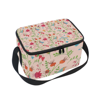 

ALAZA Insulated Lunch Box Flowers And Birds Lunch Bag for Men Women Portable Tote Bag Cooler Bag