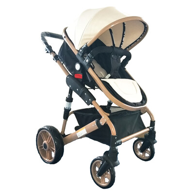 

High View Baby Stroller Foldable Travel Pram Convertible Baby Carriage with Multi-Positon Reclining Seat Extended Canopy Newborn