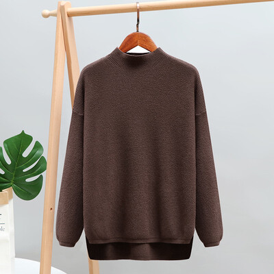 

loose style half-high collar split thick sweater spring winter solid color