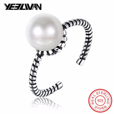 

Pearl Ring Freshwater Shell Pearl Jewelry 925 Sterling Silver Rings For Women High Guality Vintage Boho Adjustable Wedding Rings