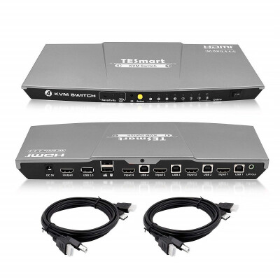 

TESmart 4x1 HDMI KVM Switch HDMI 4K 3840x216060Hz 444 with 2 Pcs 5ft15m KVM Cables Supports USB 20 Devices