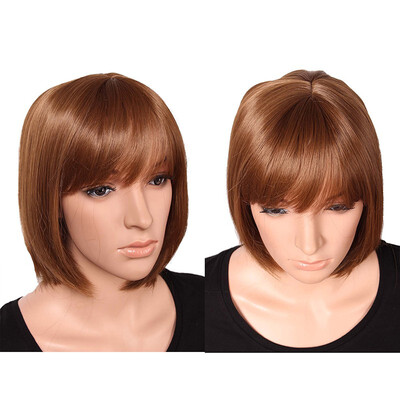 

Short Bob Hair Wigs 125" Straight with Flat Bangs Synthetic Colorful Cosplay Daily Party Wig for Women