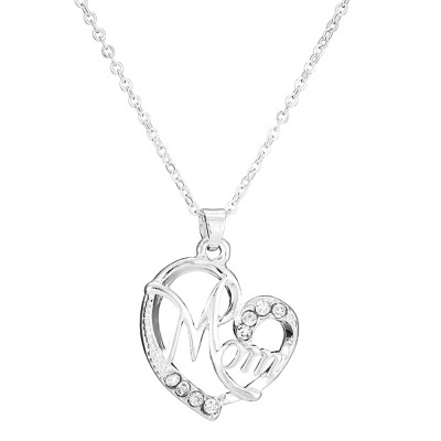 

Fashion Mom Letters Heart-shaped Pendant Embedded Diamond Necklace for Mother Jewelry Gift