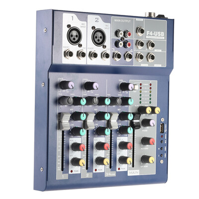 

Professional Metal 4 Channel Live Mixer Mixing Console 3-Band EQ USB Function 48V Phantom with Bulit-in Effect Processor Mic Input