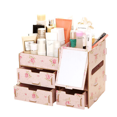 

Multifunctional Desktop Storage Box Wooden Makeup Organizer Case with Mirror Multi Drawers Large Capacity DIY Jewelry Container Co