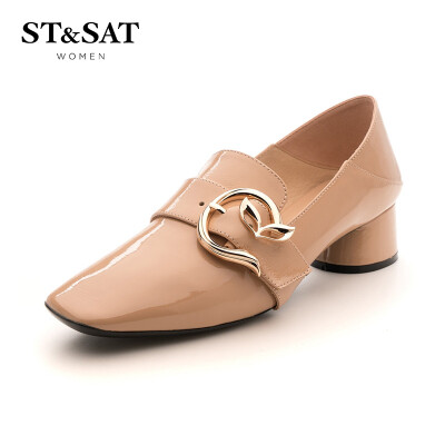 

Saturday ST&SAT lacquered cow leather fashion simple&elegant buckle buckle shallow mouth with single shoes SS91111065 apricot 34