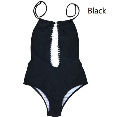 

2018 New Fashion Womens Bikini Solid Color One-piece Sexy Halter Swimsuit Beachwear