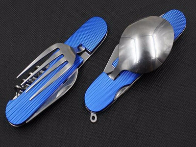 

4 In 1 Multi-function Outdoor Camping Picnic Tableware Stainless Steel Cutlery Folding Fork Knife Bottle Opener