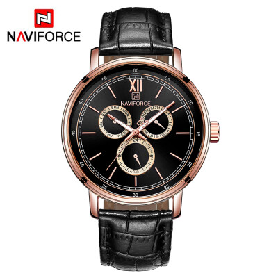 

NAVIFORCE NF3002 Leather Watch Brand Quartz Watches Independent Hour Date Day Window Luminous Business Casual Wrist Watch