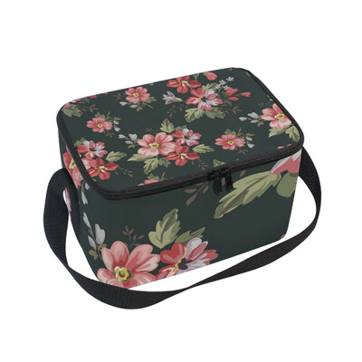 

ALAZA Insulated Lunch Box Red Floral Lunch Bag for Men Women Portable Tote Bag Cooler Bag