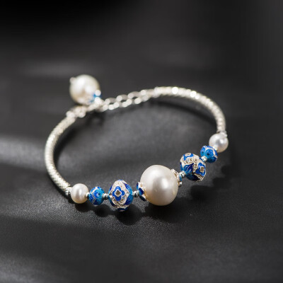 

NeillieN Hand-woven Pearl bracelet 925 Sterling Silver bracelet Cloisonne natural freshwater pearl partition hand chain