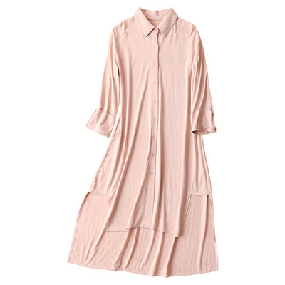 

Qingtong nightdress female spring&summer cotton long-sleeved long version 2019 new shirt long-sleeved sexy pajamas Korean version can be worn outside 3371323 pink XXL