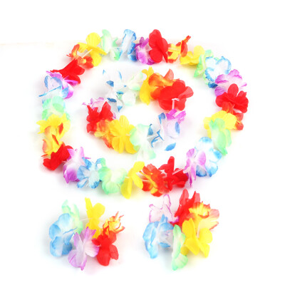 

4PcsSet Luau Tropical Hawaiian Wreath Summer Flower Party Decorations Colorful Beach Dress Adorning Necklace Bracelets Headband S