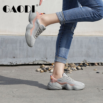 

Ms Gao Di Gao Di increased thick-bottomed round head with breathable flying woven mesh noodle casual sports shoes female gray 37