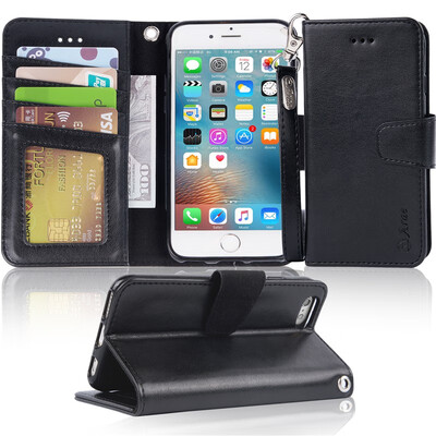 

Arae Case for iPhone 6s iPhone 6 Premium PU Leather Wallet case Wrist Strap Flip Folio with ID&Credit Card Pockets