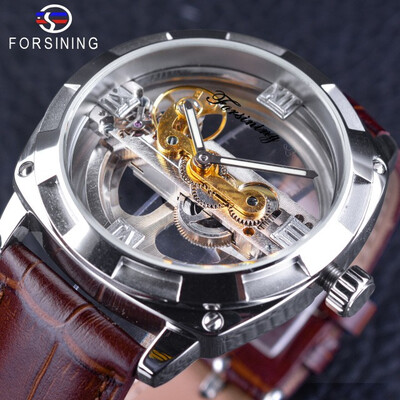 

Forsining Official Exclusive Sale Double Side Transparent Steampunk Design Automatic Watch for Men Sport Watch Genuine Leather