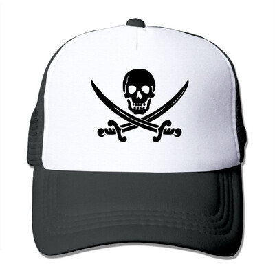 

SHINENGST Skull Swords Pirate Mesh Trucker CapsHats Adjustable For Unisex Black