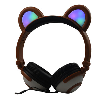 

Headphone Cute Folded Bear Ears Earlaps With LED Light Button Battery Soft Band Headset