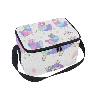 

ALAZA Pink Colorful Llama Lunch Box Insulated Lunch Bag Large Cooler Tote Bagfor Kids Men Women