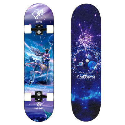 

COOL BOARD Skateboard Beginner Teen Adult Brush Street Travel Double Rocker Men&Women Four Wheels Flash Scooter Constellation Sagittarius - Flash Wheel