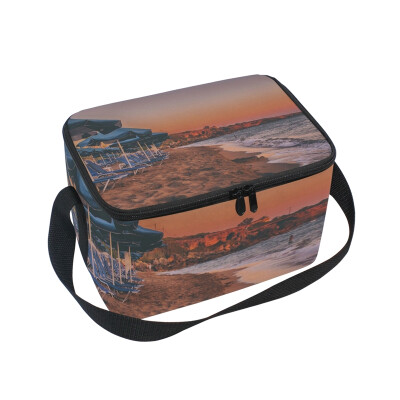 

ALAZA Lunch Box Insulated Seascape Island Sunset Lunch Bag Large Cooler Tote Bagfor Men Women