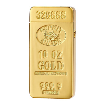 

USB Rechargeable Electronic Hit Fire Machine Windproof Flameless Metal Smoking Cigarette Lighters of Gold Brick Gold Bar Style wit
